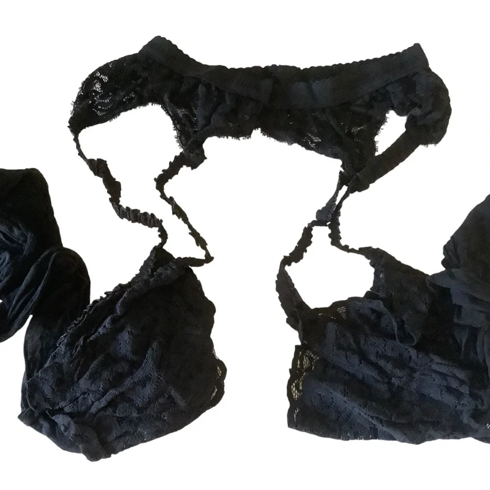 Vintage Victoria’s Secret lace garter belt with thigh high stockings black